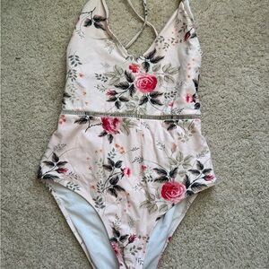 Cupshe Pink Floral One-Piece Swimsuit with Rose Print